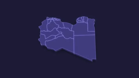 3D Animated Political Map with Libya Outline Highlighted. Stock Footage 311836861