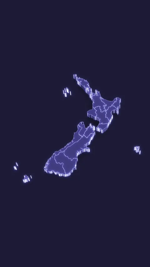 3D Animated Political Map with New Zealand Outline Highlighted. Stock Footage 313014341