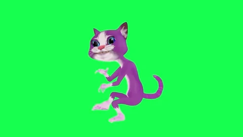 3D animated purple magic talking cat sitting talking from right angle on green Stock-Footage 247973557