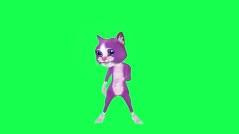 3D animated purple talking cat pulls out her gun and fires it from the opposite Stock-Footage 247973564