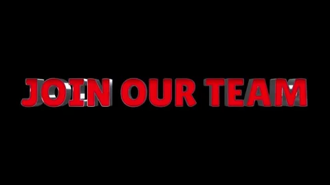 3D animated red text reading Join Our Team rotating against a solid black Video stock 346133122
