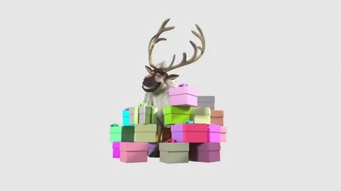 3D Animated Reindeer Getting Drowned In Falling Colorful Christmas Gifts Stock-Footage 294910021