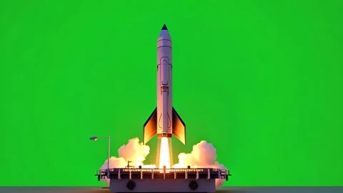 3d Animated rocket starts from the lunch desk flying on a green background. Video stock 294882459
