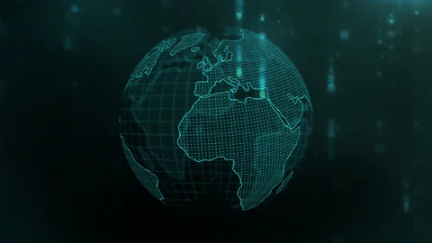 3D animated rotating hologram of a globe with particle effects overlayed Stock Footage 228998537