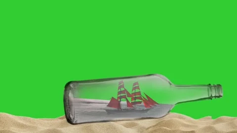 3d animated Sailing Ship Inside A Bottle On green screen -pirates pack Stock Footage 147518493