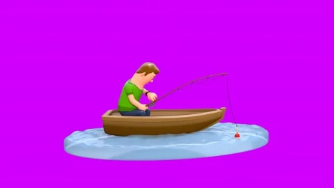 3D Animated Scene Of White Young Man Fishing On Boat Vídeo Stock 266301944