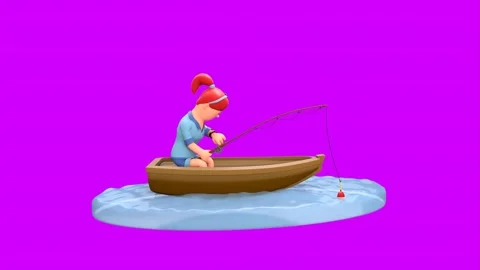 3D Animated Scene Of White Young Woman Fishing On Boat 库存影片 266772243