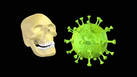 3D Animated shot of a Live floating virus and human skull in motion Stock-Footage 132395278