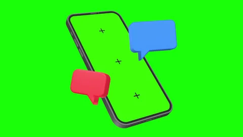 A 3D animated smartphone with floating red and blue chat bubble Stock Footage 329451129