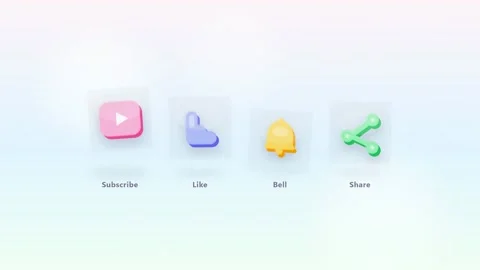 3D Animated Social Media Interface Icons for Subscribe Like Notification Bell Stock Footage 344773996