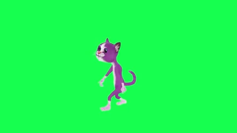 A 3D animated talking purple cat picks up a stone from the ground and throws it Stock-Footage 247973414