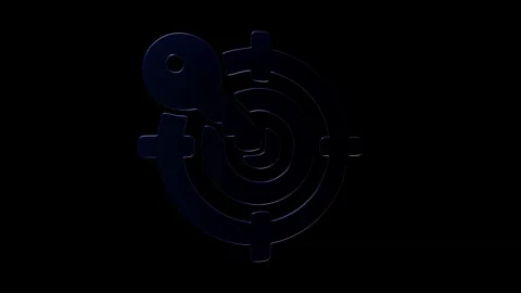 3D animated target symbol with a key rotating against black background 스톡 동영상 346506764