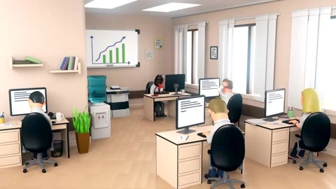 3D Animated Team of Staff or Employees Working on Computer While Sitting on.. Видео 260687525