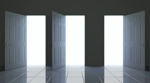 3D animated three doors opening concept, alpha mask is included Video stock 65367130