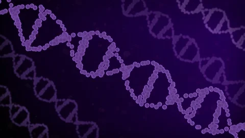 3D animated twisting and rotating DNA strands with floating grainy circles on a 스톡 동영상 345046385