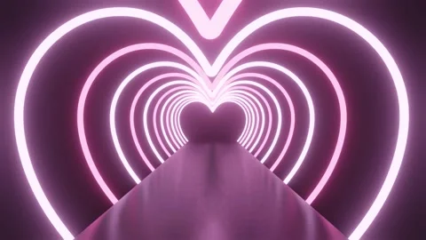 3D animated video passing through the light tunnel of pink love symbols Stock Footage 253457498