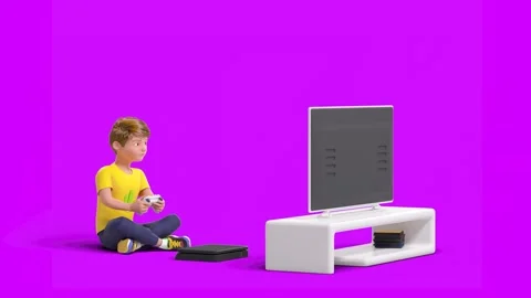 3D Animated White Boy Playing Video Games in Living Room Видео 316800896