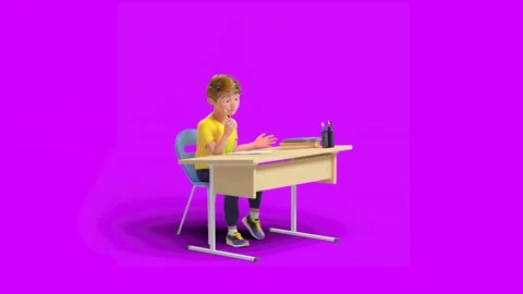3D Animated White Schoolboy Completing Lessons at Desk in Classroom Vidéo 316800906