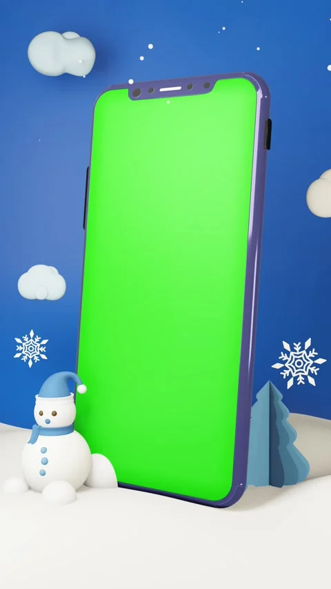 3D animated winter template Portrait with green screen smartphone Stock Footage 288796081