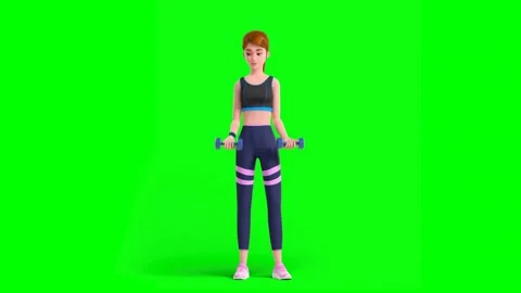 3D Animated Woman Performs Workout Routine with Dumbbells on Green Background 動画素材 314653394