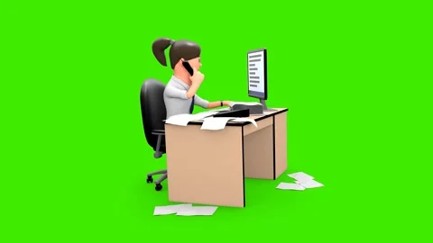 3D Animated Woman Working On Computer Surrounded by a Lot of Documents Vidéo 260802404
