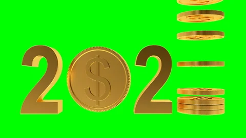 3D animation of 2021 with rotating dollar coin on green screen. 4K Stock Footage 143218852