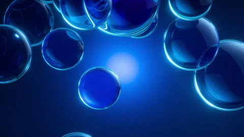 3d animation. Abstract animated blue geometric background of clear glass balls Stock Footage 307829290
