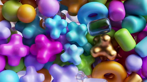 3d animation, abstract background with assorted colorful geometric shapes 動画素材 220798548