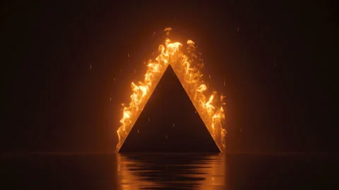 3d animation, abstract background with black triangle on fire, blazing flame Stock Footage 202248584