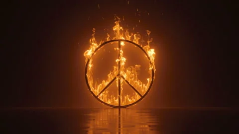 3d animation, abstract background with burning peace symbol, pacific emblem Stock Footage 171473694
