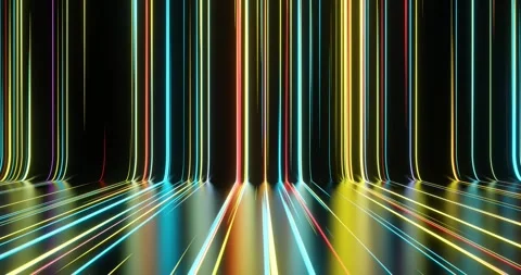 3D animation, abstract background with colorful neon lines Stockbeeldmateriaal 280849058