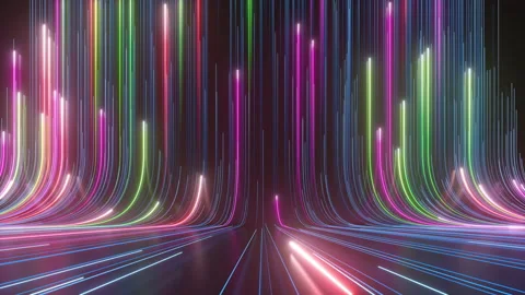 3d animation, abstract background with stream of neon lines leaving glowing Stock Footage 161907070