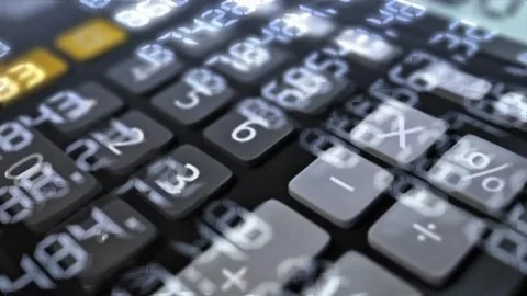 3D Animation of Abstract Calculator Keys with Floating Digital Numbers Stock Footage 337738436