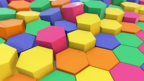 3D animation of abstract floating hexagons in bright colors. 4k 3D animation. Stock Footage 101709076