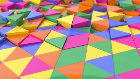 3D animation of abstract floating triangles in bright colors. 4k 3D animation. Stock Footage 199460814