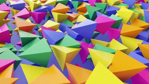 3D animation of abstract floating triangles in bright colors. 4k Stock Footage 218069703