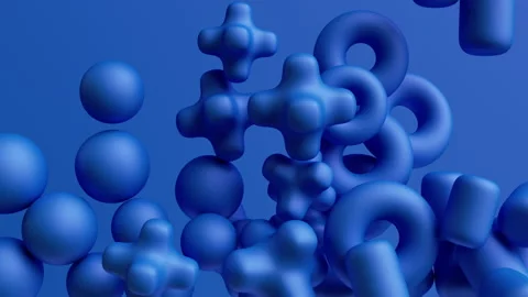 3d animation, abstract looped background with assorted blue geometric shapes Stock Footage 216759532