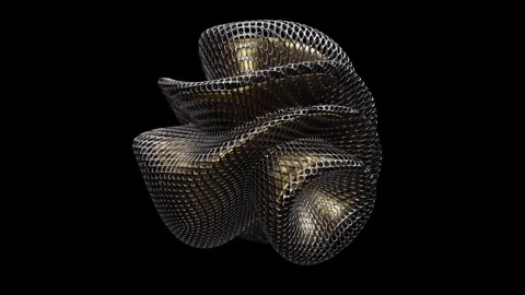 3D animation of the abstract metal form in a carbon fiber composite grille armor Stock Footage 274554621