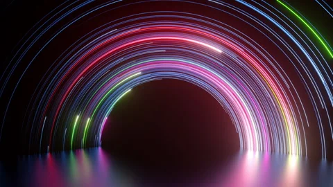 3d animation, abstract neon rainbow. Colorful glowing lines and laser rays Stock Footage 208692623