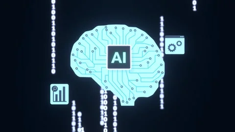 3D Animation of AI Brain with Neural Networks, Gears, and Data Visualization. Stock Footage 313819545
