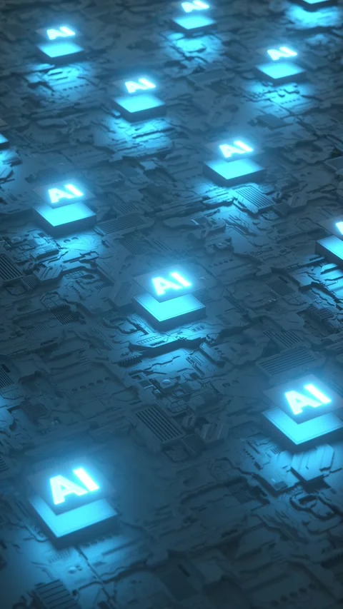 3D animation of AI microchip with glowing lights Stock Footage 263656945