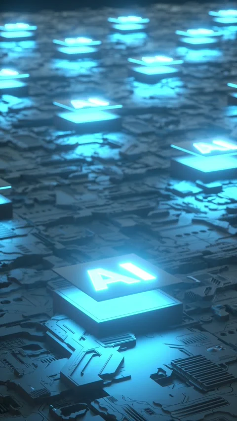 3D animation of AI microchip with glowing lights Stock Footage 273140259