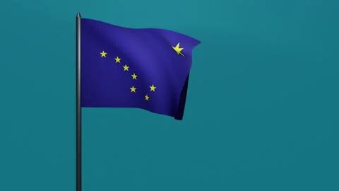 3D animation of Alaska flag waving in the wind on a blue background. Stock Footage 170572575