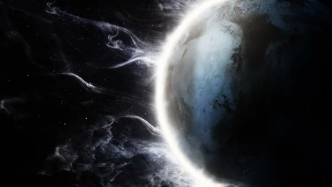 3D animation of an alien planet with amazing atmosphere Stock Footage 98477757