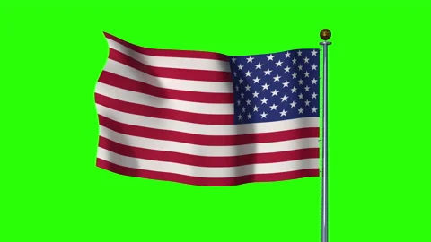 3d animation American flas develops in the wind on a green background. Stock Footage 153148623