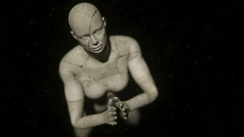 3d Animation of an ancient cracked stone statue Stock Footage 195956152