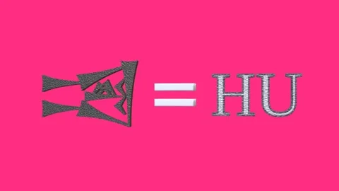 3D Animation of Ancient Hittite Cuneiform with Pronunciation HU on a Pink B.. Stock Footage 316915949