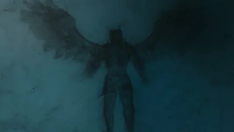 3d animation of an angel or demon built from particles Stock Footage 329962332