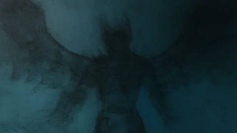 3d animation of an angel or demon built from particles Stock Footage 329962344