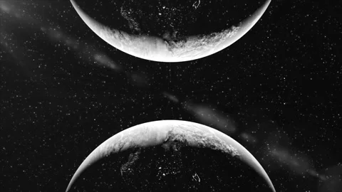 3D animation with approaching planets. Motion. Collision of parallel planets on Video stock 213641126